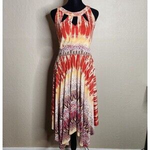 Soma Keyhole Scarf Hem Midi Dress Women's XS Multicolor Stretch Cutout Boat Neck